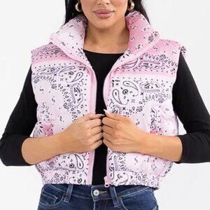 Sleeveless Zip Up Front Pocket Multi Print Paisley Bandana Vest - 36point5